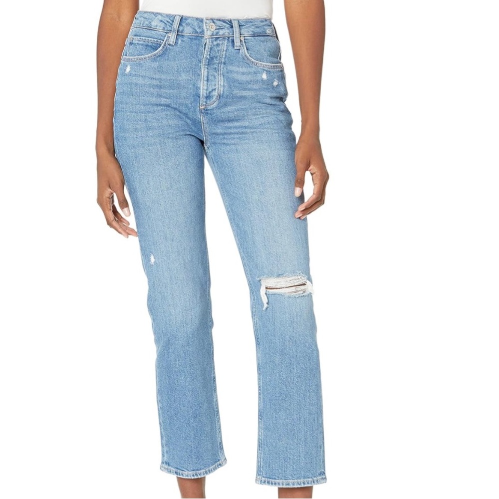 PAIGE Sarah Vintage High Rise Straight Ankle Jean in Juliette Destructed